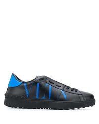 schwarze bedruckte Leder niedrige Sneakers von Valentino Garavani