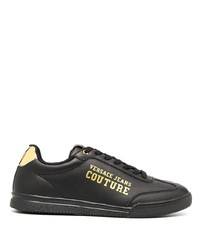 schwarze bedruckte Leder niedrige Sneakers von VERSACE JEANS COUTURE