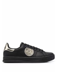 schwarze bedruckte Leder niedrige Sneakers von VERSACE JEANS COUTURE