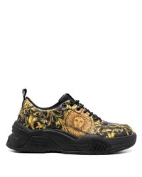 schwarze bedruckte Leder niedrige Sneakers von VERSACE JEANS COUTURE