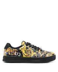 schwarze bedruckte Leder niedrige Sneakers von VERSACE JEANS COUTURE