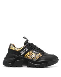 schwarze bedruckte Leder niedrige Sneakers von VERSACE JEANS COUTURE