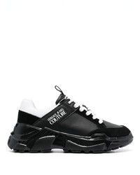 schwarze bedruckte Leder niedrige Sneakers von VERSACE JEANS COUTURE