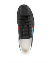 schwarze bedruckte Leder niedrige Sneakers von Gucci