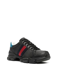 schwarze bedruckte Leder niedrige Sneakers von Gucci