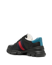 schwarze bedruckte Leder niedrige Sneakers von Gucci