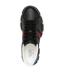 schwarze bedruckte Leder niedrige Sneakers von Gucci