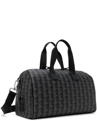schwarze bedruckte Leder Reisetasche von Lacoste