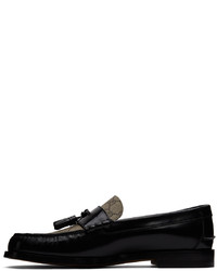 schwarze bedruckte Leder Slipper mit Quasten von Gucci