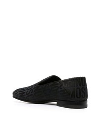 schwarze bedruckte Leder Slipper von Moschino