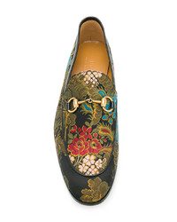 schwarze bedruckte Leder Slipper von Gucci