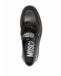 schwarze bedruckte Leder Slipper von Moschino