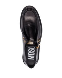 schwarze bedruckte Leder Slipper von Moschino