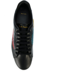 schwarze bedruckte Leder Turnschuhe von Paul Smith