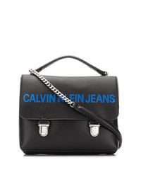 schwarze bedruckte Leder Umhängetasche von Calvin Klein Jeans
