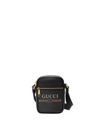 schwarze bedruckte Leder Umhängetasche von Gucci