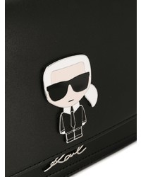 schwarze bedruckte Leder Umhängetasche von Karl Lagerfeld