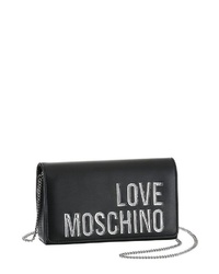 schwarze bedruckte Leder Umhängetasche von Love Moschino