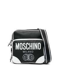 schwarze bedruckte Leder Umhängetasche von Moschino