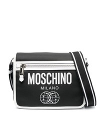 schwarze bedruckte Leder Umhängetasche von Moschino