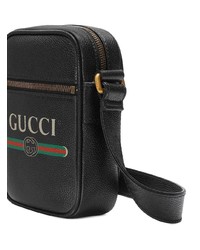 schwarze bedruckte Leder Umhängetasche von Gucci