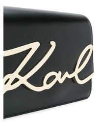 schwarze bedruckte Leder Umhängetasche von Karl Lagerfeld