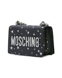 schwarze bedruckte Leder Umhängetasche von Moschino