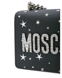 schwarze bedruckte Leder Umhängetasche von Moschino