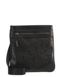 schwarze bedruckte Leder Umhängetasche von Versace