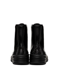 schwarze bedruckte Lederfreizeitstiefel von Fendi