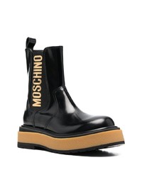 schwarze bedruckte Lederfreizeitstiefel von Moschino