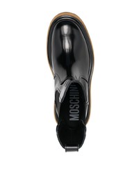 schwarze bedruckte Lederfreizeitstiefel von Moschino