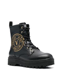 schwarze bedruckte Lederfreizeitstiefel von VERSACE JEANS COUTURE