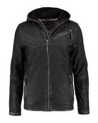 schwarze bedruckte Lederjacke von Freaky Nation