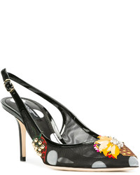 schwarze bedruckte Ledersandalen von Dolce & Gabbana