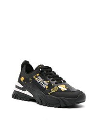 schwarze bedruckte niedrige Sneakers von VERSACE JEANS COUTURE