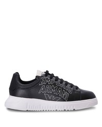 schwarze bedruckte niedrige Sneakers von Emporio Armani