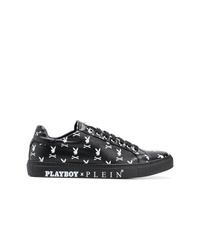 schwarze bedruckte niedrige Sneakers von Philipp Plein