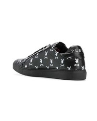 schwarze bedruckte niedrige Sneakers von Philipp Plein