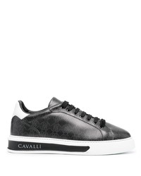 schwarze bedruckte niedrige Sneakers von Roberto Cavalli