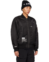 schwarze bedruckte Nylon Bomberjacke von AAPE BY A BATHING APE