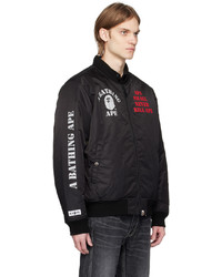 schwarze bedruckte Nylon Bomberjacke von BAPE