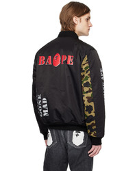 schwarze bedruckte Nylon Bomberjacke von BAPE