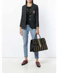 schwarze bedruckte Satchel-Tasche aus Leder von Gucci