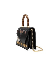 schwarze bedruckte Satchel-Tasche aus Leder von Gucci