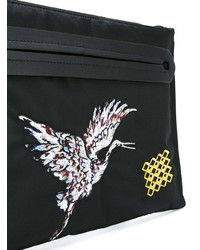 schwarze bedruckte Segeltuch Clutch Handtasche von Lanvin