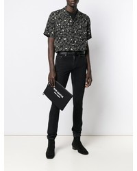 schwarze bedruckte Segeltuch Clutch Handtasche von Saint Laurent