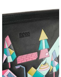 schwarze bedruckte Segeltuch Clutch Handtasche von BOSS HUGO BOSS