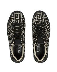 schwarze bedruckte Segeltuch niedrige Sneakers von Balmain