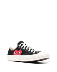 schwarze bedruckte Segeltuch niedrige Sneakers von Comme Des Garcons Play